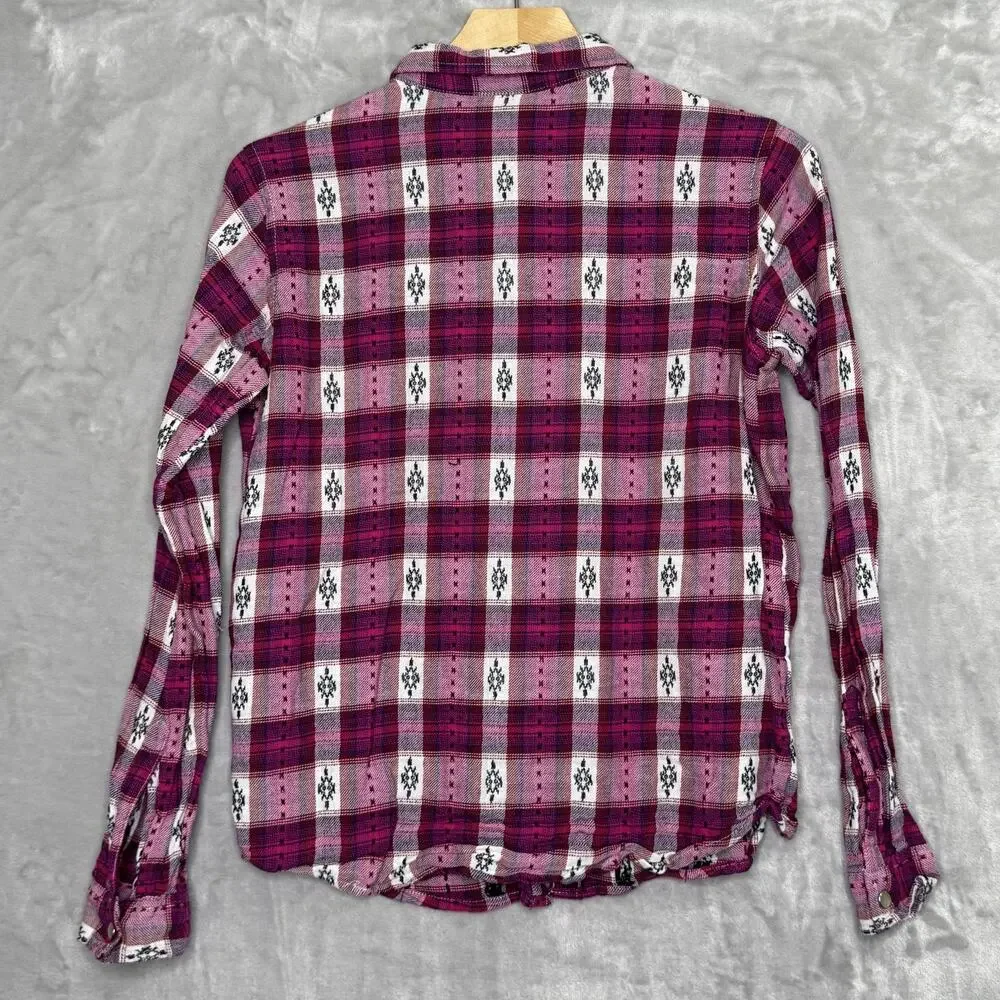 Wrangler Shirt Girls XXL Pink Plaid Western Pearl Snap Long Sleeve Ruffle Trim